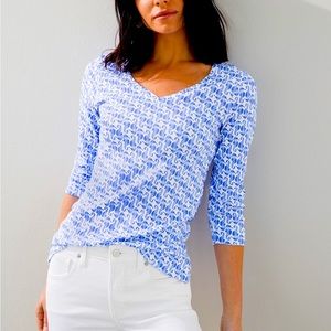 Chico’s Pima Cotton Seahorse Tee in vibrant blue and white. Worn once.